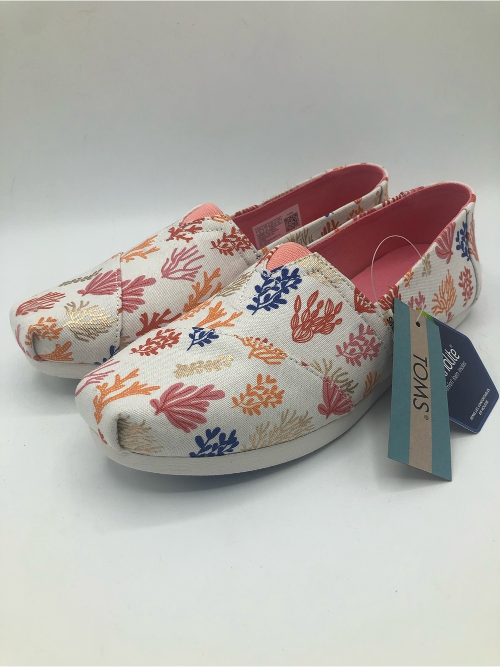 Toms Coral Print Canvas Slip-Ons - White, Pink, Orange, Blue, Tan - Picture 7 of 10